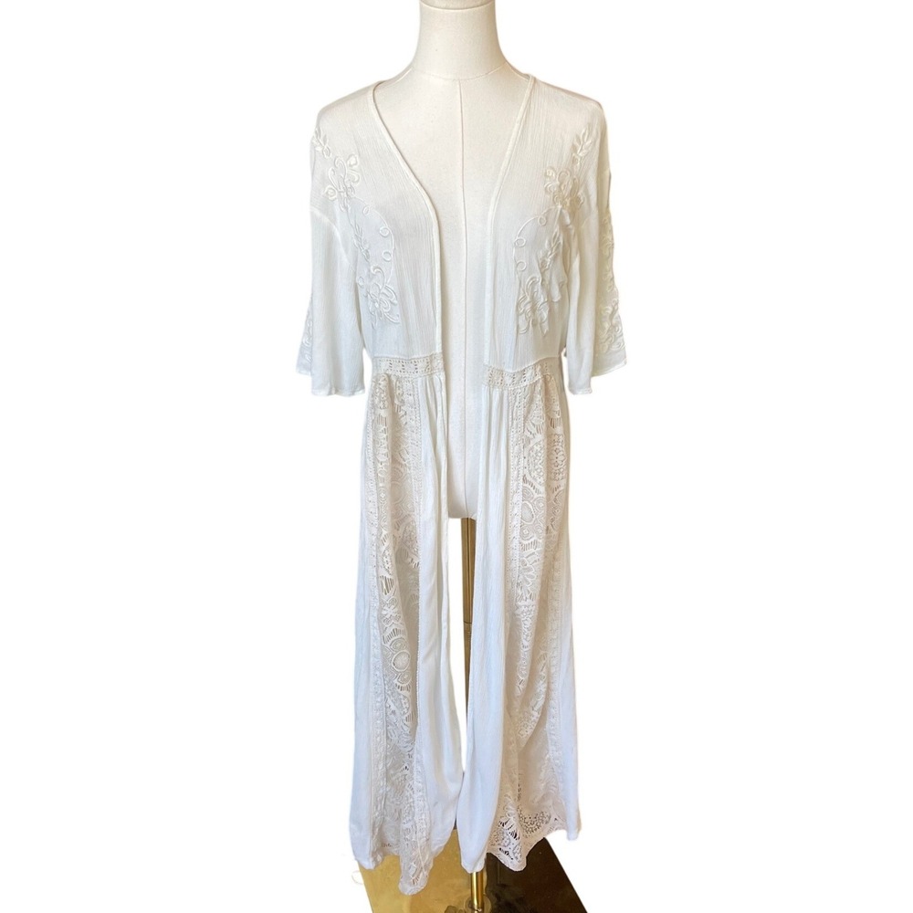 Illa Illa Boho Embroidered Lace Crochet Kimono Cardigan Size S Layering Festival - Picture 1 of 10